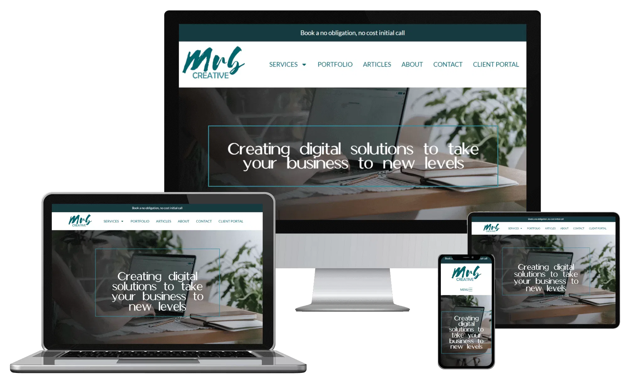 MRB Creative website mockup on a desktop, laptop, tablet and smartphone